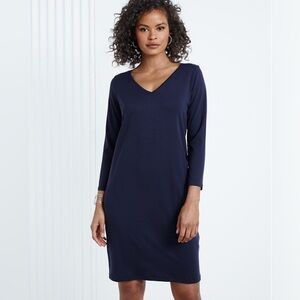 Eileen Fisher‎ Navy Blue Dress Women’s L V-Neck 3/4 Sleeve